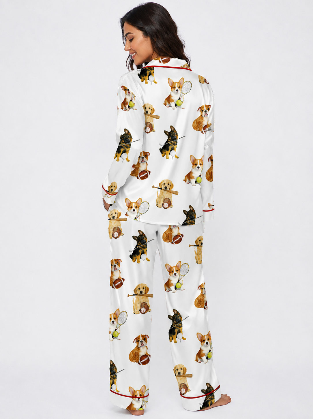 Puppy Sports Dog Long Sleeve Satin Pajama Set