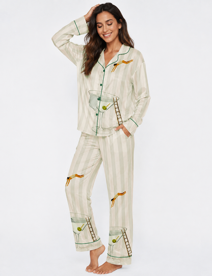 Martini Diver Long Sleeve Satin Pajama Set