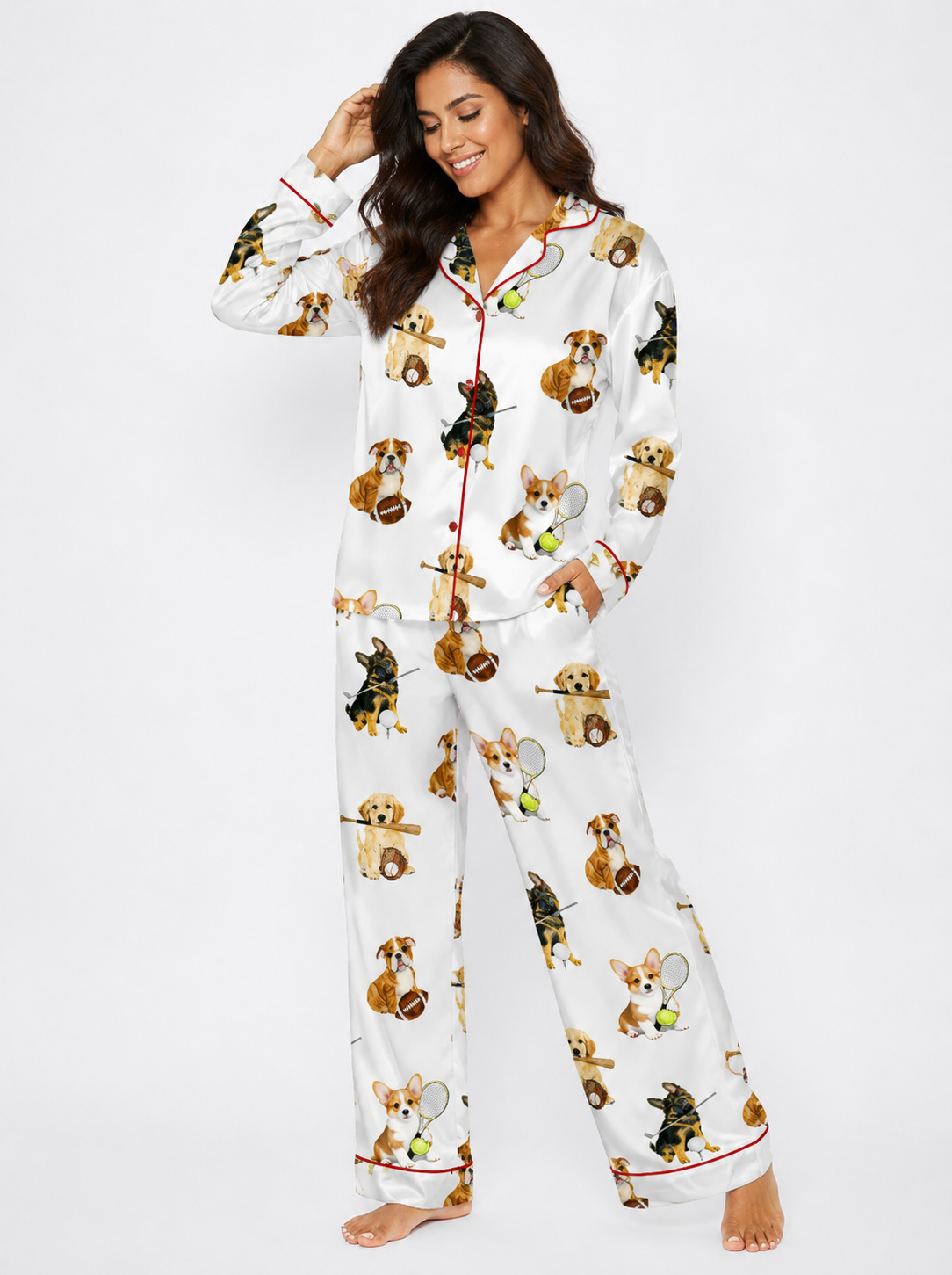 Puppy Sports Dog Long Sleeve Satin Pajama Set