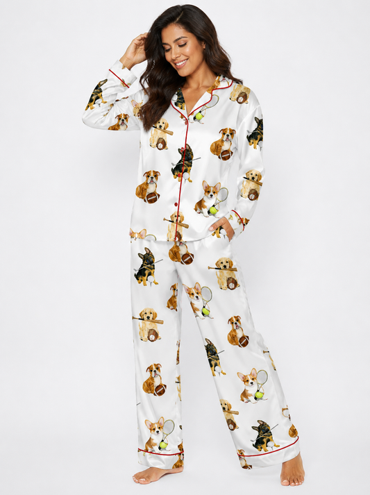 Puppy Sports Dog Long Sleeve Satin Pajama Set