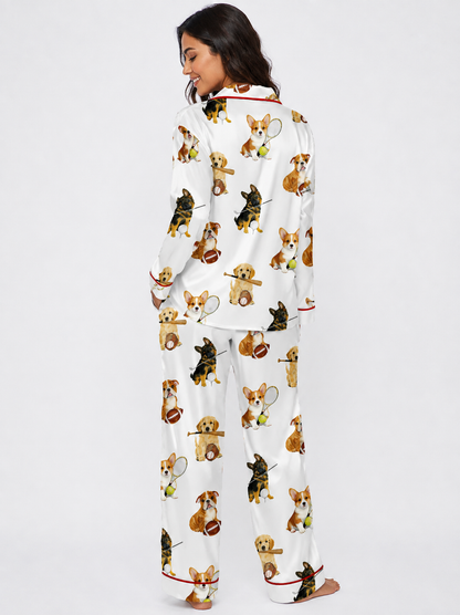 Puppy Sports Dog Long Sleeve Satin Pajama Set