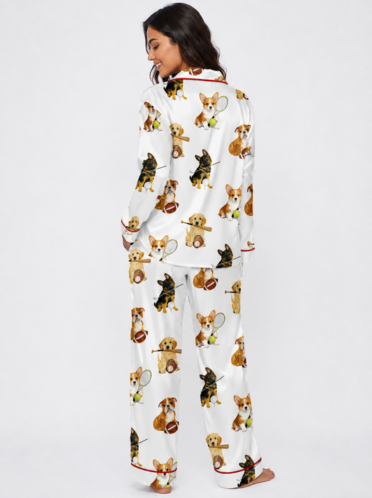 Puppy Sports Dog Long Sleeve Satin Pajama Set