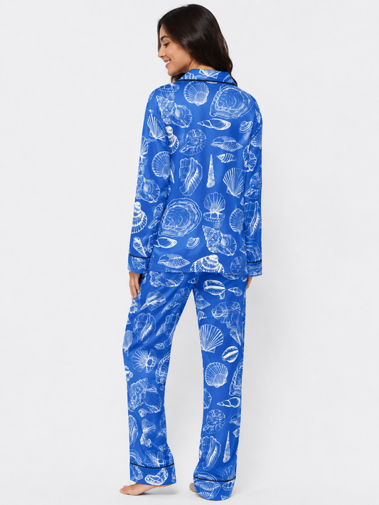 Seashell Long Sleeve Satin Pajama Set