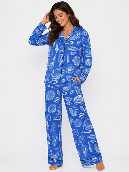 Seashell Long Sleeve Satin Pajama Set